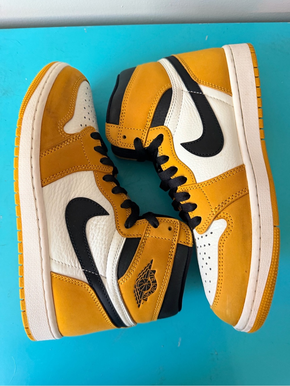 Jordan Yellow and White High-Top Sneakers with Black Accents